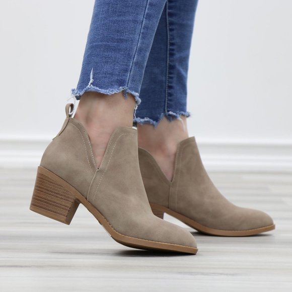 Khaki Pointy Toe Open Side Ankle Booties - Picture 12 of 15